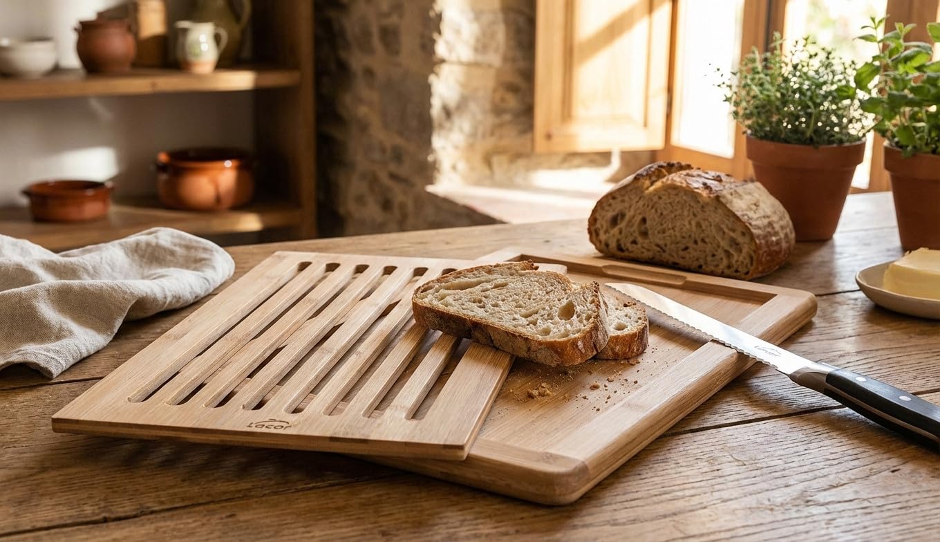 Suinga Tabla de Madera para corte de pan 40x30 cm | Tabla para Cortar Pan con Bandeja Recogemigas