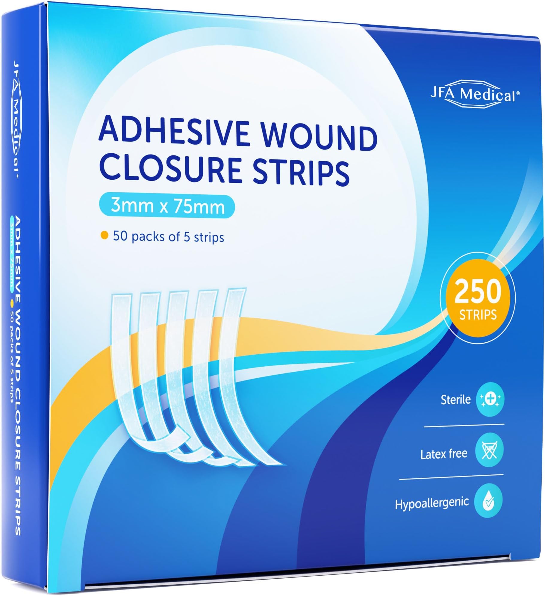 250 Sterile Skin Wound Closure Strips (3 x 75mm) - 5 Strips per Pack