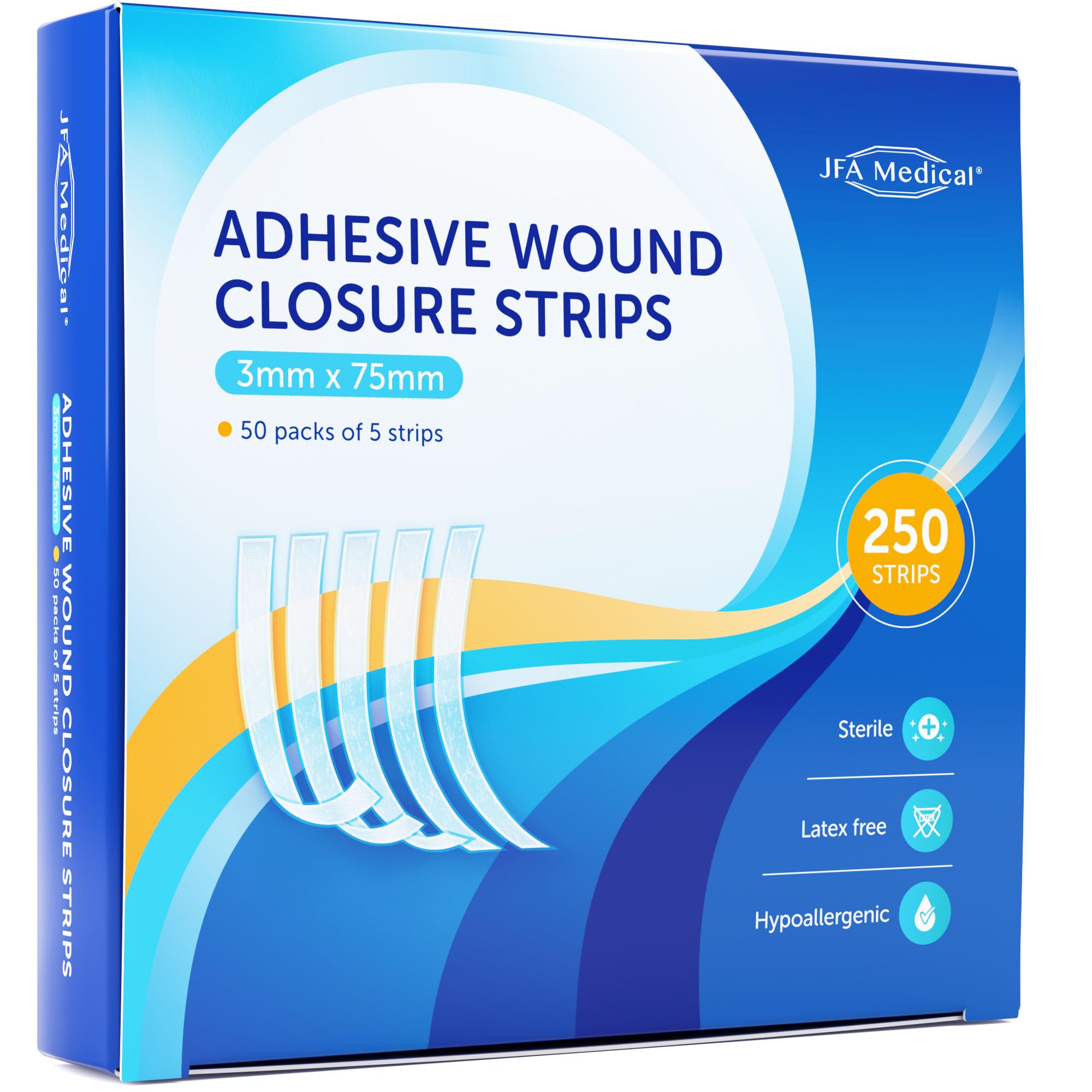 JFA Medical250 Sterile Skin Wound Closure Strips (3 x 75mm) - 5 Strips per Pack