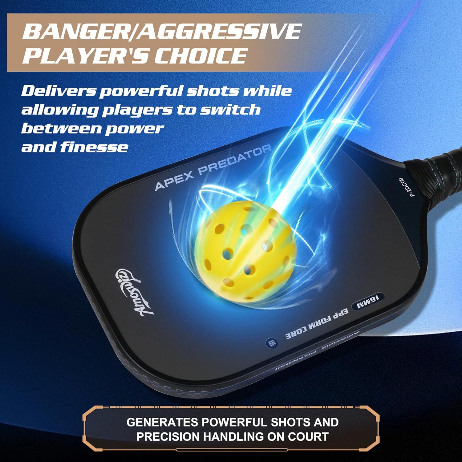 Pickleball Paddles, T800 Carbon Fiber Pickleball Paddle with 16MM EPP Foam Core, Ultimate Spin & Consistency Pickleball Racket for Professional & Intermediate Players