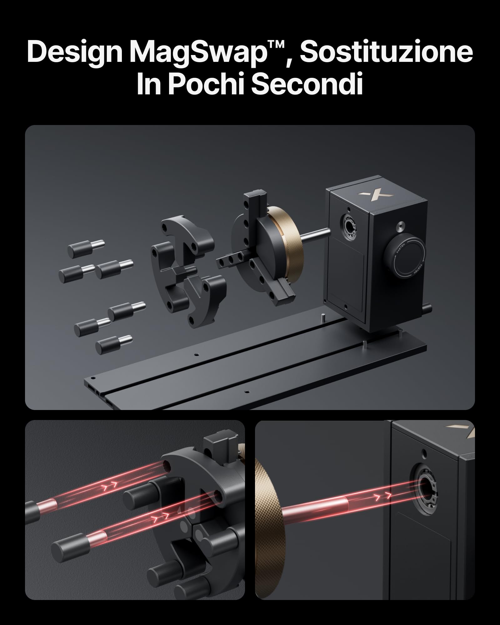 xTool RA3 Primo Rotary Smart MagSwap al Mondo per Incisore Laser xTool P3, F2&F2 Ultra UV, Allineamento LiDAR 360°, Rotary Intelligente per Anelli, Bicchieri e Oggetti Rotondi