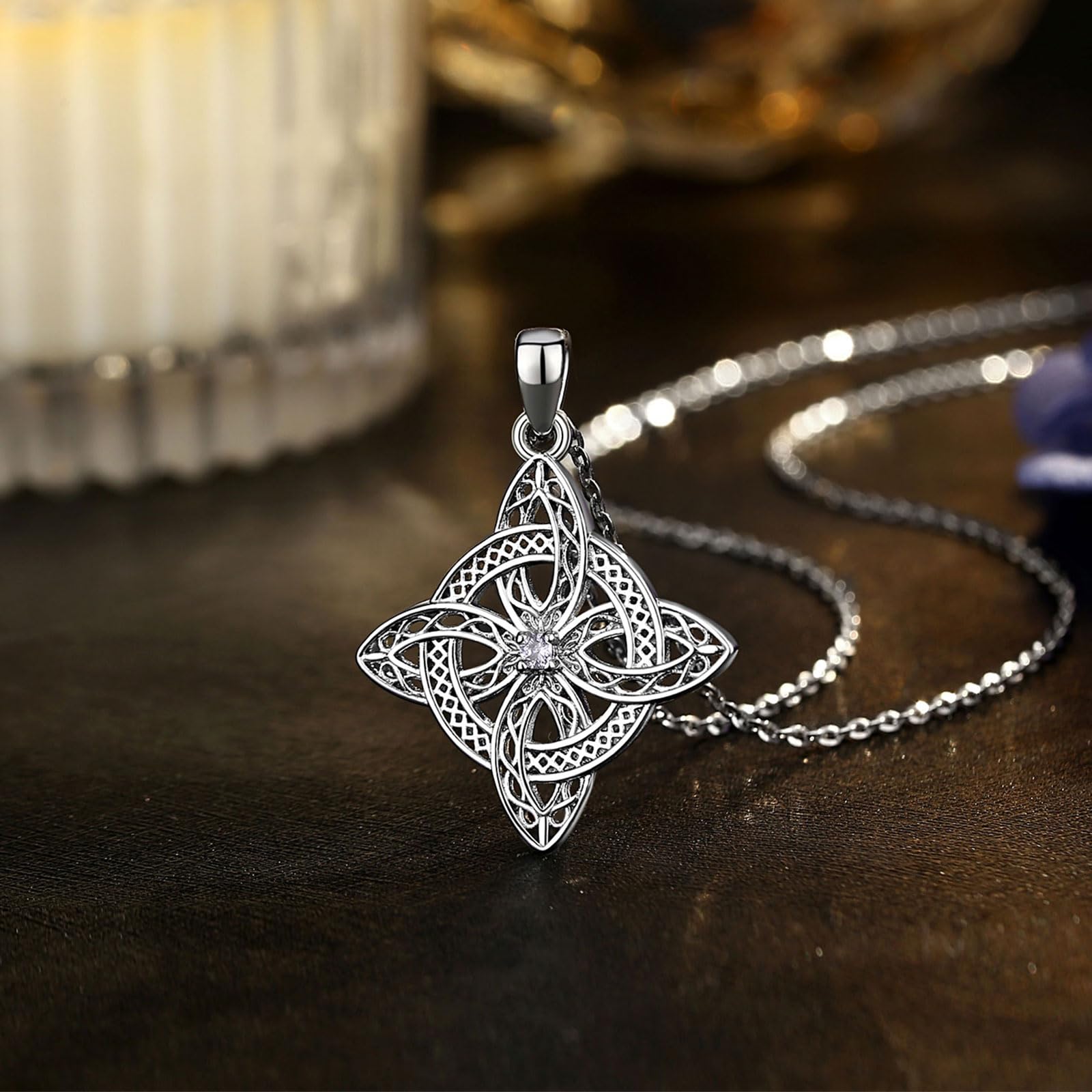 CELESTIA Versilberte Hexenknoten Anhänger Halskette mit Amethyst Geburtsstein, 51 cm Verstellbare Edelstahlkette - Muttertag, Geburtstag, Valentinstag, Halloween Geschenke Frauen