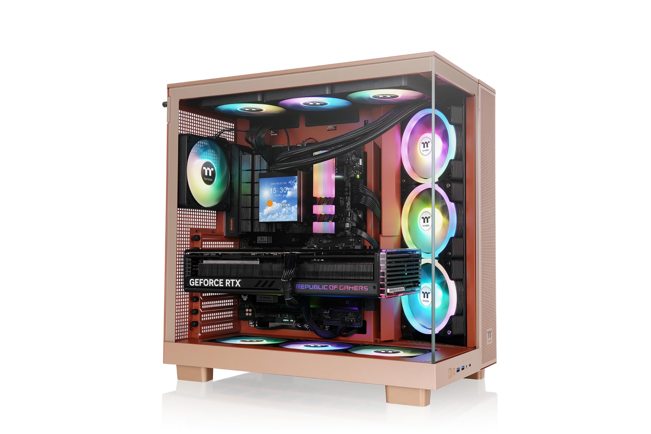 Thermaltake View 380 XL TG ARGB Boîtier PC Moyen Tour Double Chambre | Support Cartes Mères Connecteurs Cachés, 4 Ventilateurs ARGB Inclus, Support Double Radiateur 360mm | Gravel Sand