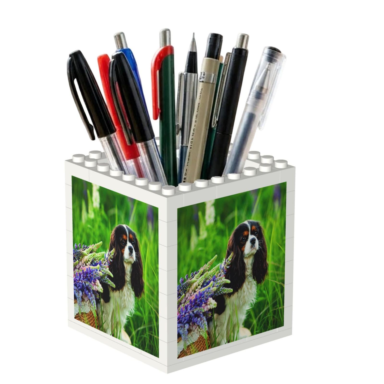 Poadnly Cavalier King Charles Spaniel Dog Lupin Flowers, Pen Pot Pencil Holder for Office Home School, Compact Desk Organiser for Office Stationery