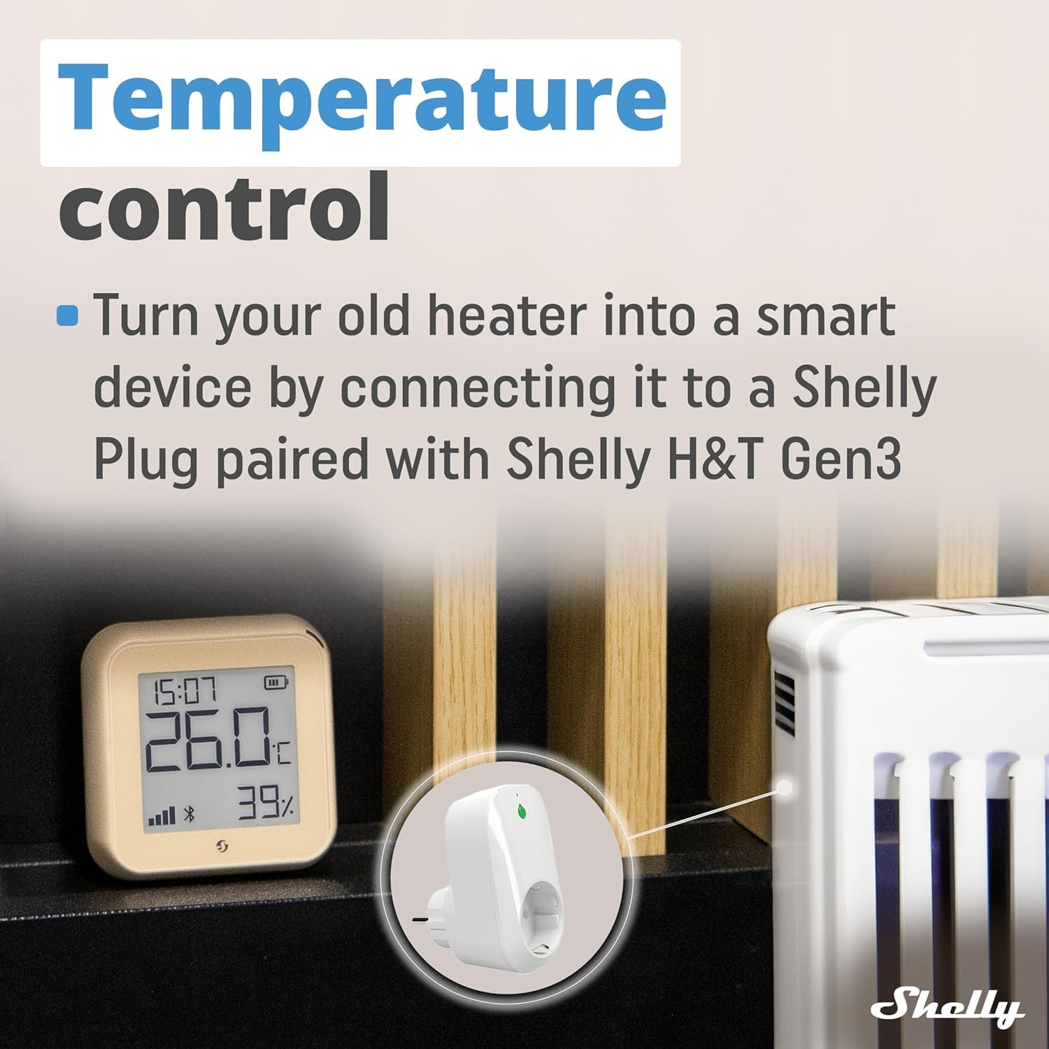 Shelly H&T Gen 3 Mocha Lot de 2 capteurs de température et d'humidité Wi-Fi et Bluetooth, automatisation domestique, pas de hub nécessaire, longue durée de vie de la batterie, montage mural