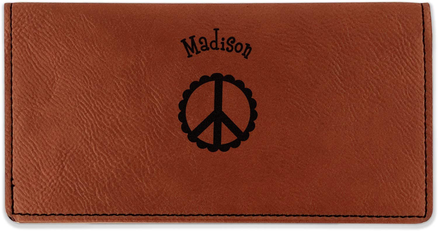 RNK Shops Personalized Peace Sign Leatherette Checkbook Holder - Single Sided