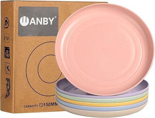Miniatura 9 de Wheat Straw Plates Lightweight Unbreakable Dinner Dishes Plates Set Dishwasher & Microwave Safe (Small 6 Pack 5.9')