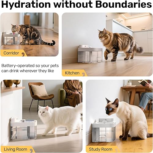 Miniatura 8 de Fuente de agua para gatos, separación de aguas residuales y sin filtro, dispensador de agua para mascotas con tanque de gran capacidad de 101 oz3 L,