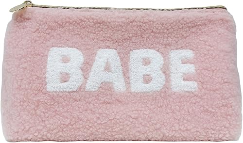 Miniatura 6 de Bolsa de maquillaje con letras de chenilla esponjosa, bolsa de maquillaje de felpa, bolsa de cosméticos de felpa, bolsa de aseo para viajes,