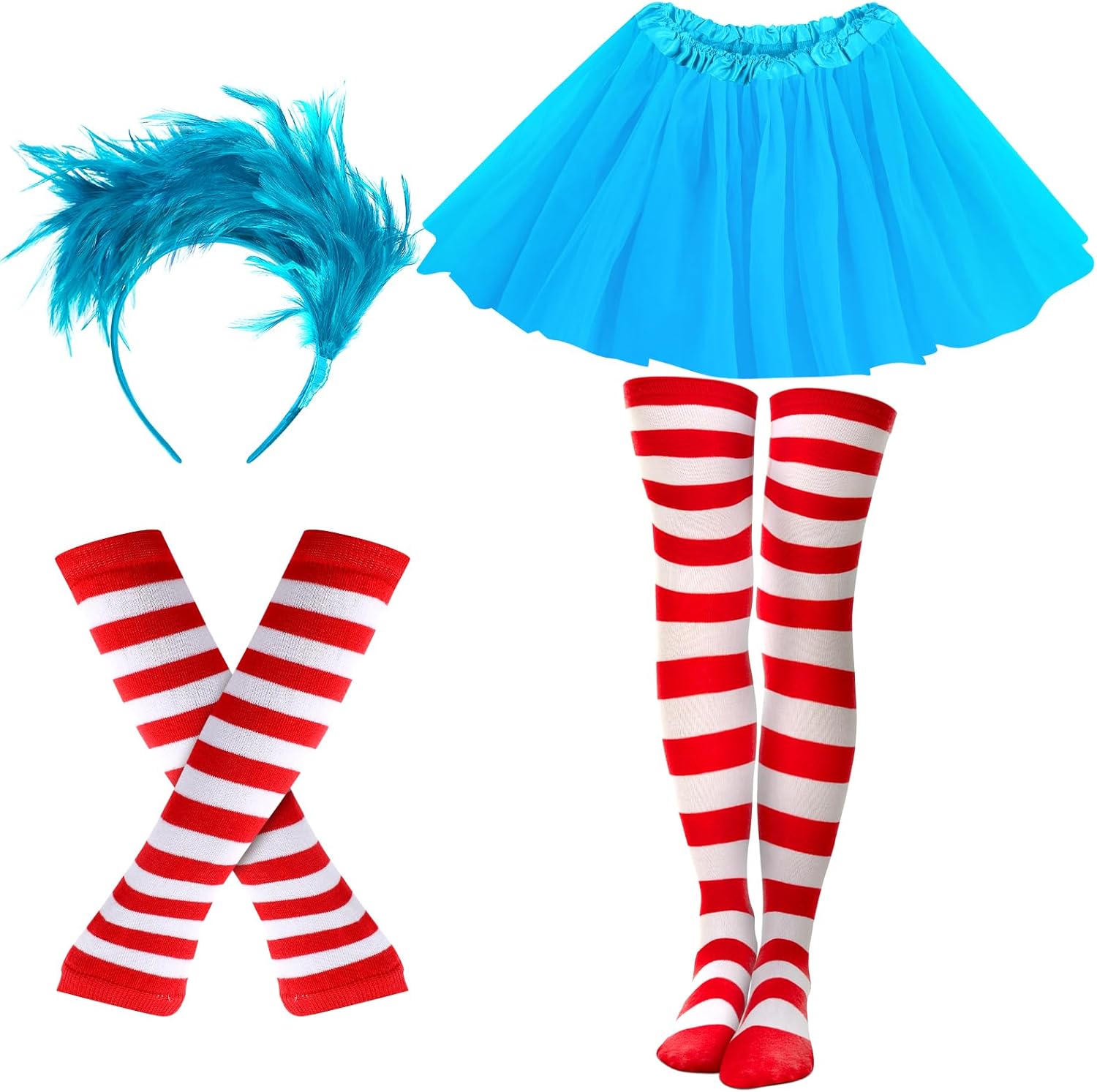 Hicarer 4 Rainbow Costume Set Women Knee High Socks Arm Warmer Stretchy Gloves Headwear Headband Tulle Tutu Skirt
