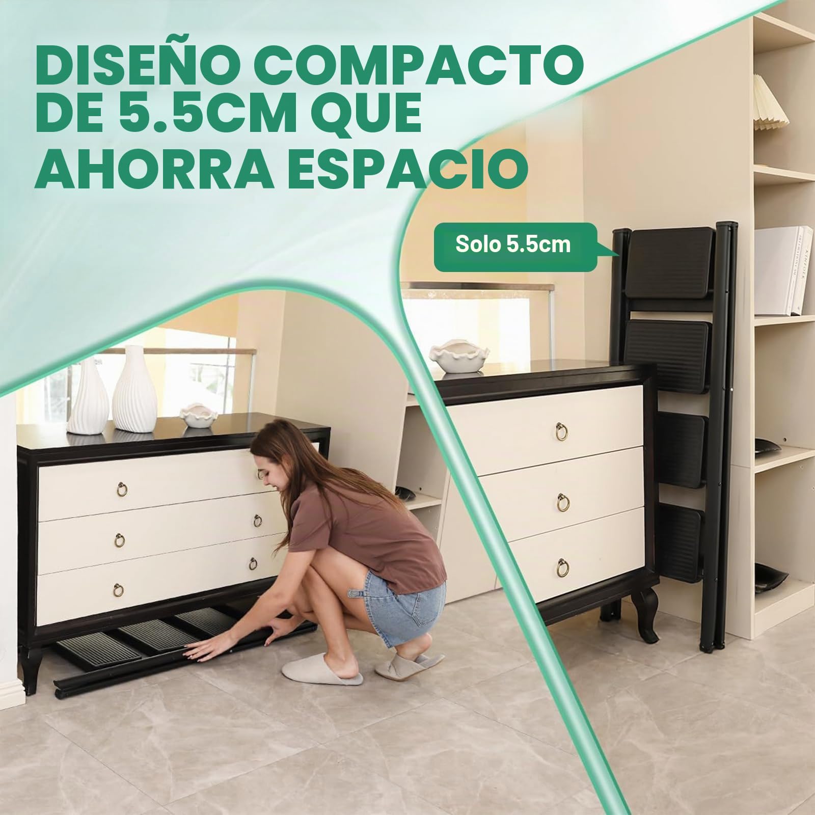 Escalera Plegable de 4 peldaños de Aluminio, Estable y Segura, peldaños Anchos Antideslizantes, soporta hasta 150 kg, para hogar, almacén, Taller y Uso Comercial