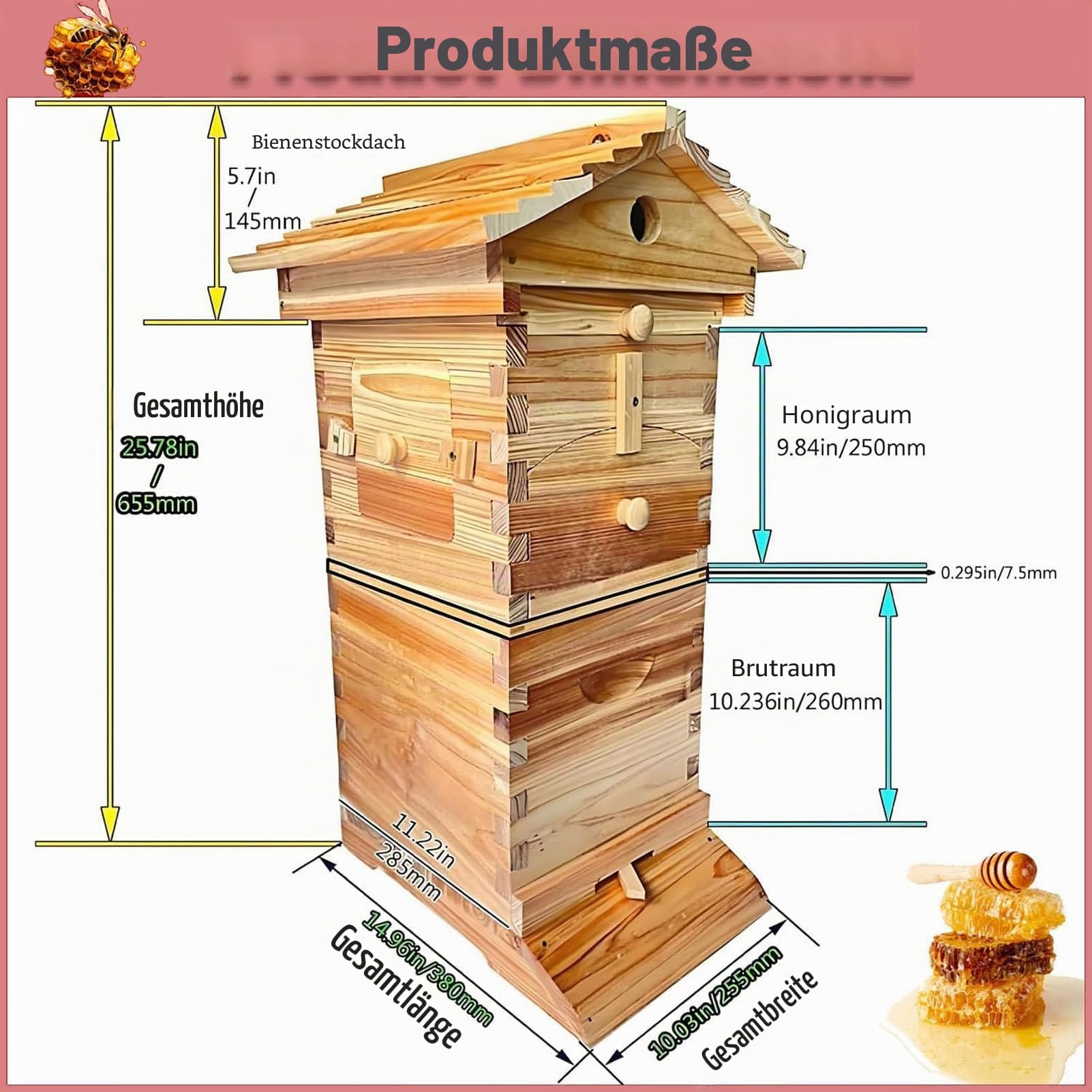 Imker-Starterset, Flow Hive Bienenstock, komplettes, wachsüberzogenes Bienenstock-Set mit Honigschleuder, Keine Störung der Bienen nötig, geeignet für Anfänger