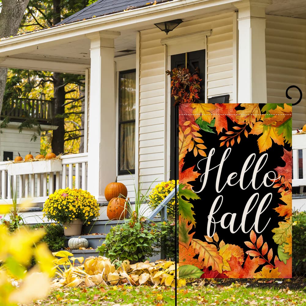 Drapeau De Jardin Avec Chat D'automne 30,5 X 45,7 Cm, Double Face, Citrouille D'automne, Feuilles D'érable, Décorations Extérieures En Toile De Jute BW464