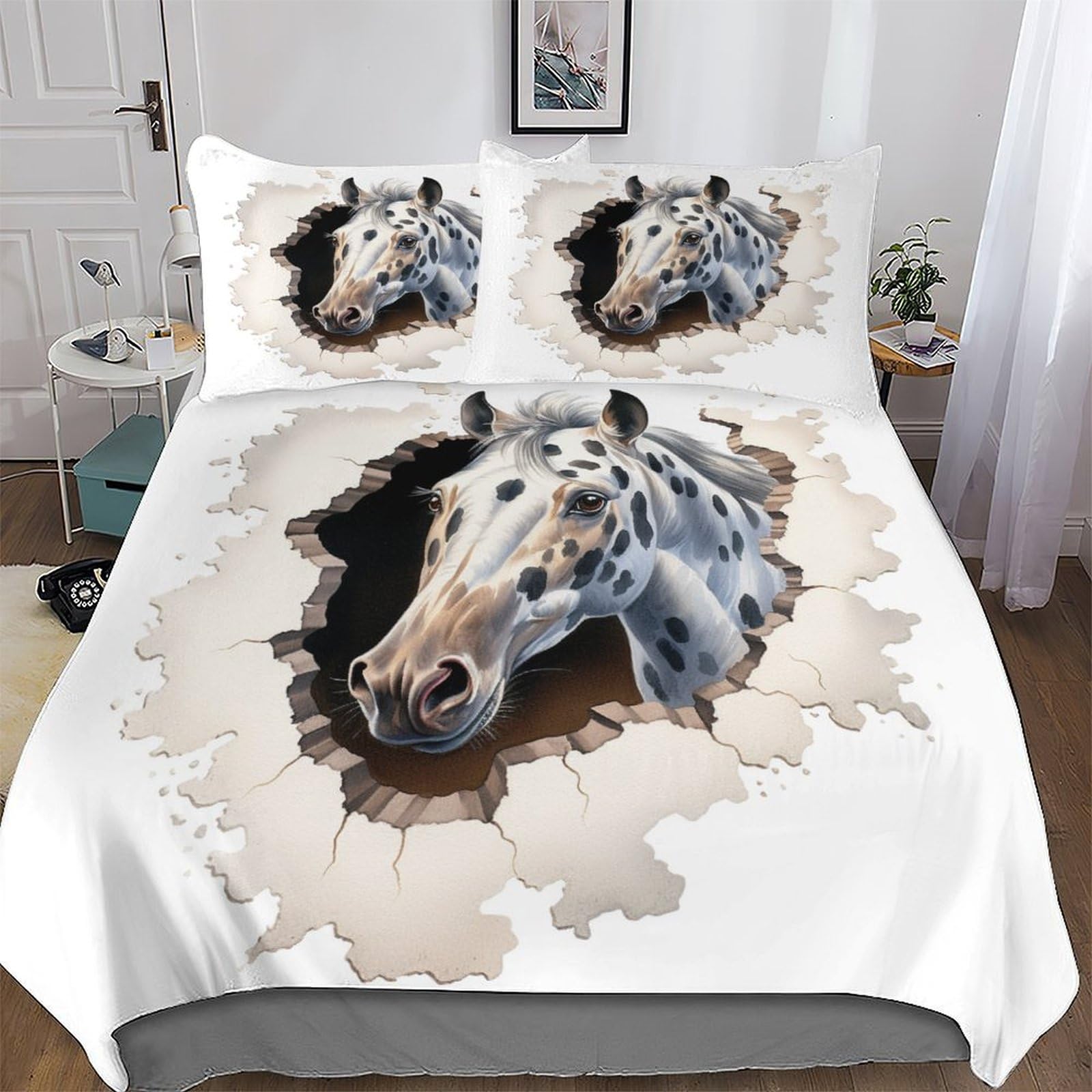 Housse de couette cheval 200x200 parure de lit microfibre douce pour chambre enfant