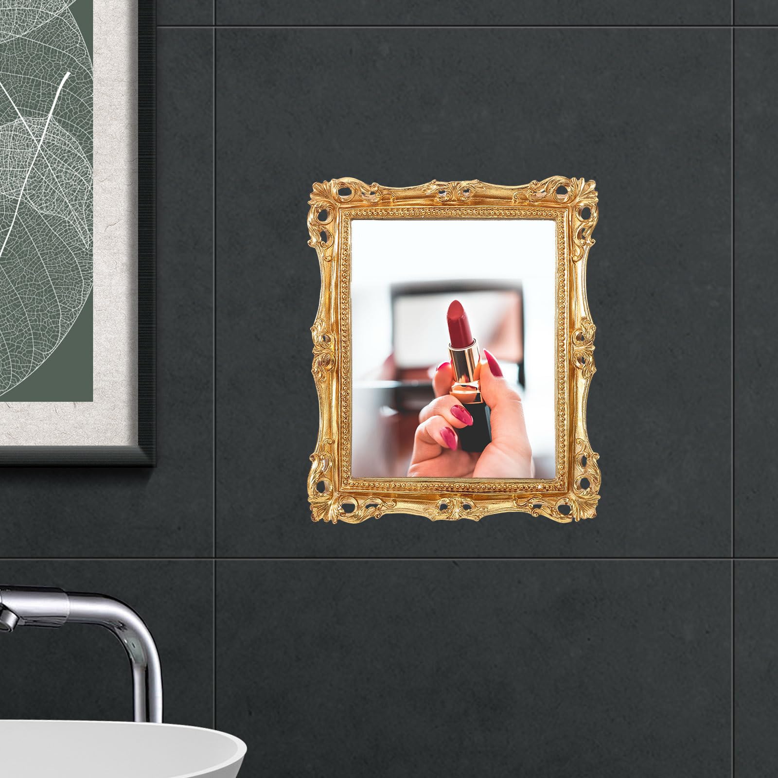 Espejo Decorativo de Pared para Dormitorio, Resina Dorada