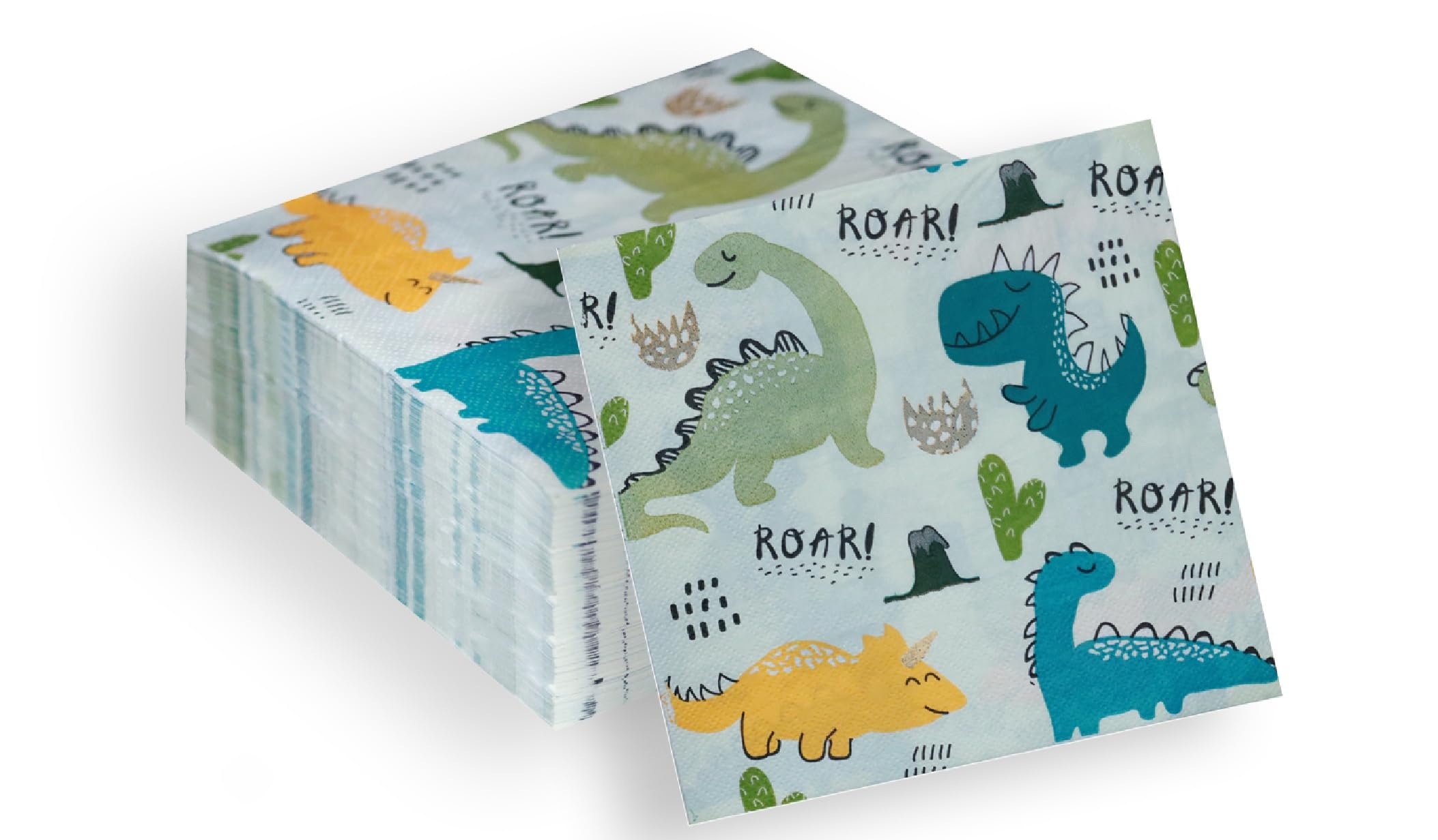 Hoxxu 100 Pcs 2-Ply Paper Napkins Disposable, Dinosaur Decorative Napkins Soft and Smooth Napkins for Guest Everyday Use, Ideal for Western Dining,