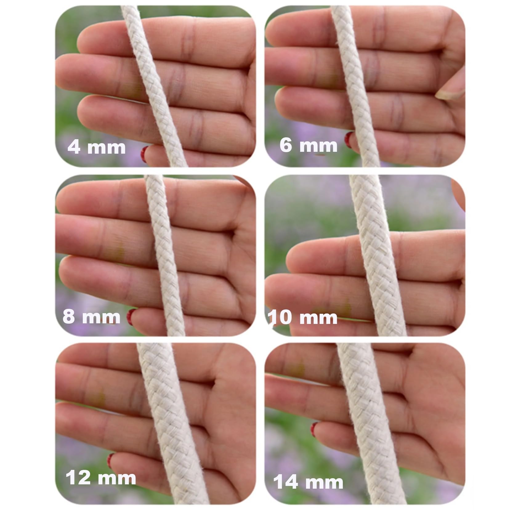 50 m 100 m Wäscheleine aus Baumwolle, Durchmesser 4–14 mm, | Starke Mehrzweck-Wäscheleinen aus geflochtenem Baumwollkern, geeignet for Bündeln, Verpacken und for Fahnenmasten(12mm,50M)