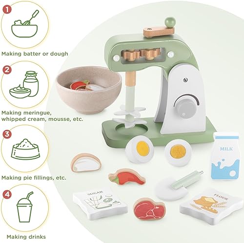 Miniatura 3 de GAGAKU Mezclador de juguete de madera para niños, accesorios de cocina, juegos de comida de juguete para niños a partir de 3 años