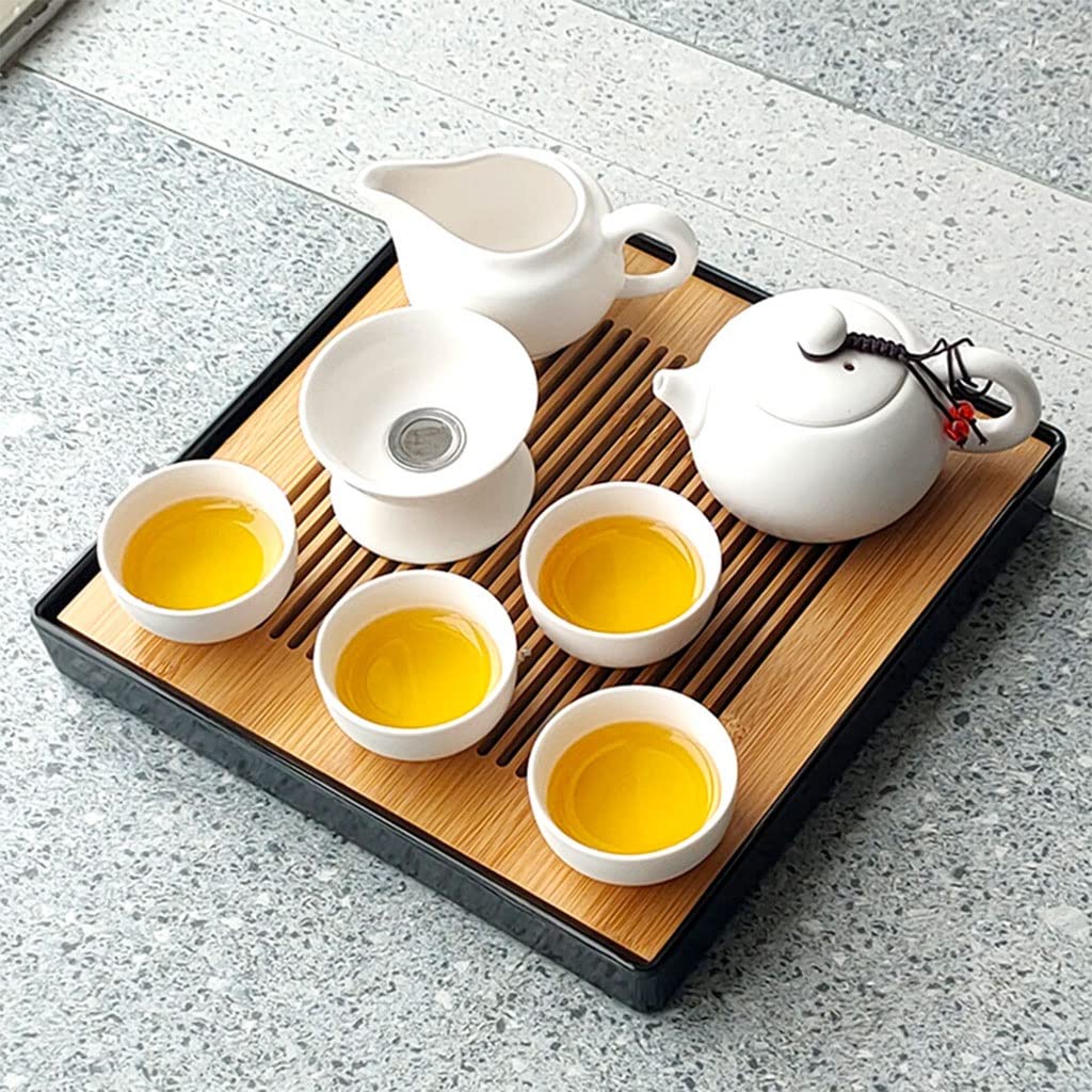 DFGHNBVC Travel Tea Set Kungfu Tea Pot Cups Tray With Gift Accessories Black Portable Packaging,Chinese Gongfu Tea Table Serving