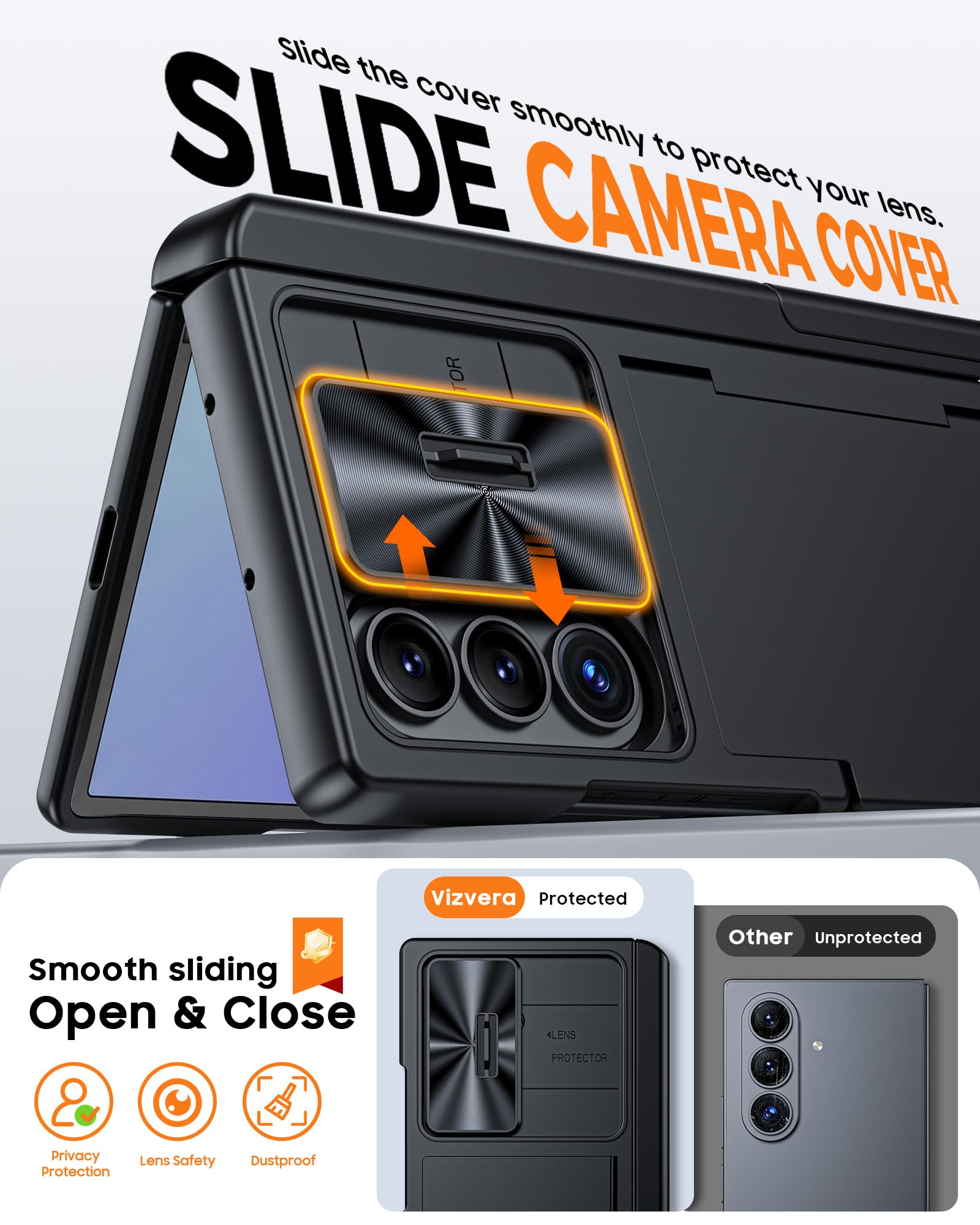 Vizvera Custodia per Samsung Galaxy Z Fold 8 Ultra 2026 con porta carte e supporto RFID, pellicola protettiva in vetro temperato HD, copertura per fotocamera scorrevole, protezione per cerniera