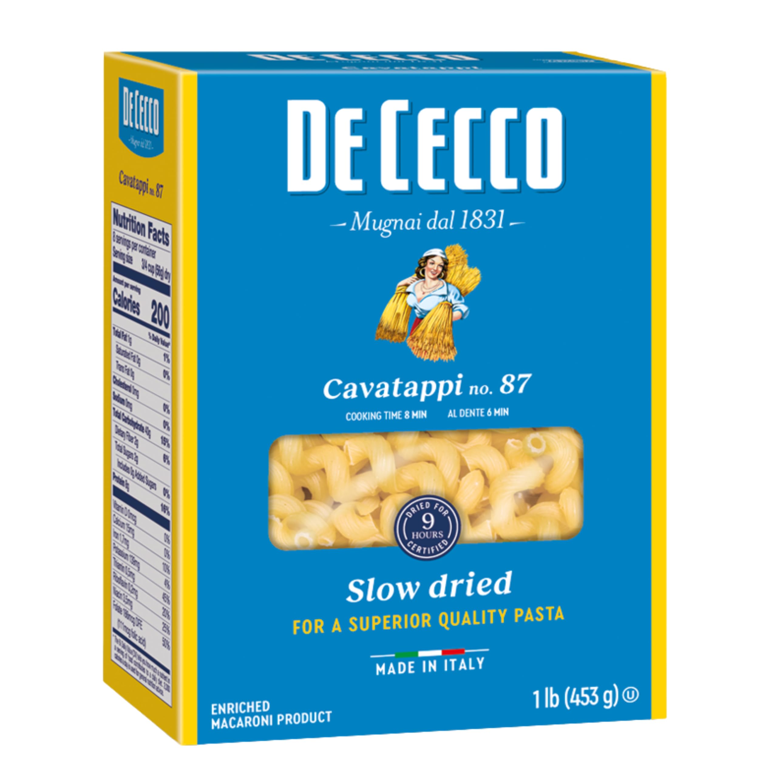 Cavatappi No. 87 Pasta, 16 Oz, Authentic, Slow Dried, Made with Durum Wheat, Versatile Pasta for Sauces & Recipes, Made in Italy