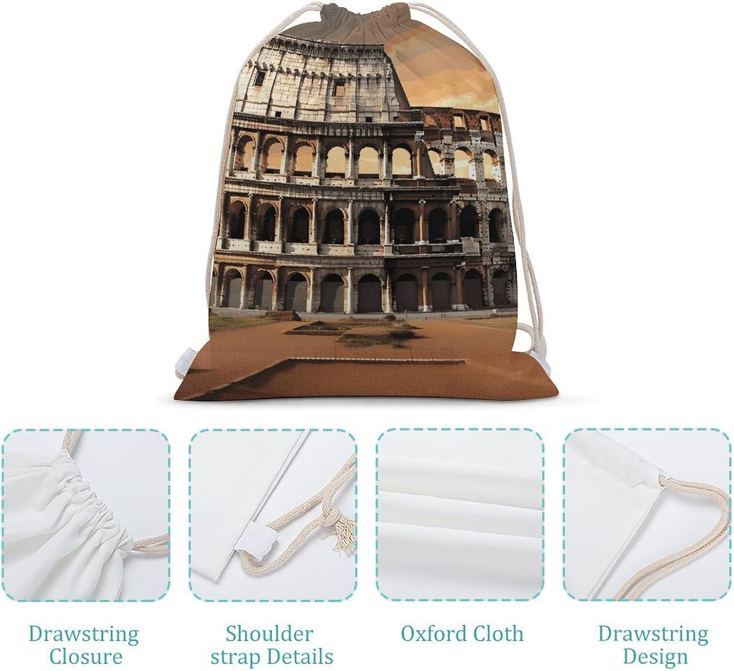 Drawstring Backpack Ancient Colosseum Printed Sport Gym Drawstring Bag Lightweight Cinch Sacks Backpack Drawstring Bags for Yoga Sport Gym Beach Travel Backpacks