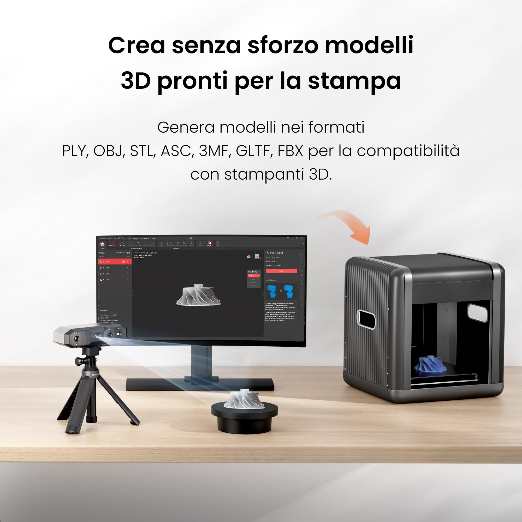 Revopoint MINI 2 Portatile 3D Scanner per Stampa 3D, Precisione 0,02 mm, Scansione Veloce 16fps, Luce Blu Industriale, Scanner per Modelli 3D a Colori per Denti, Gioielli e Piccoli Oggetti, Standard