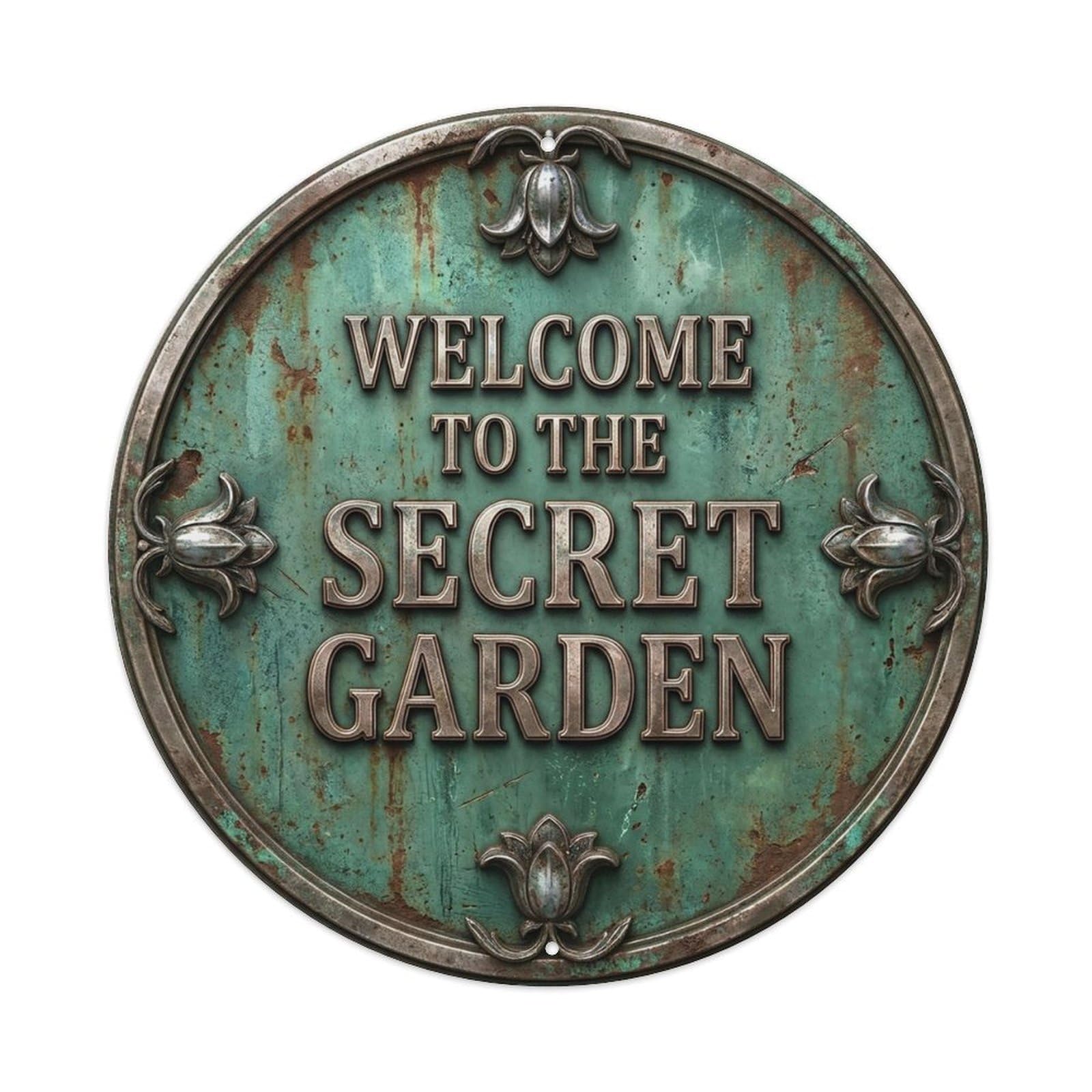 Vintage Welcome Secret Garden Silver Basil Bluebell Metal Tin Sign