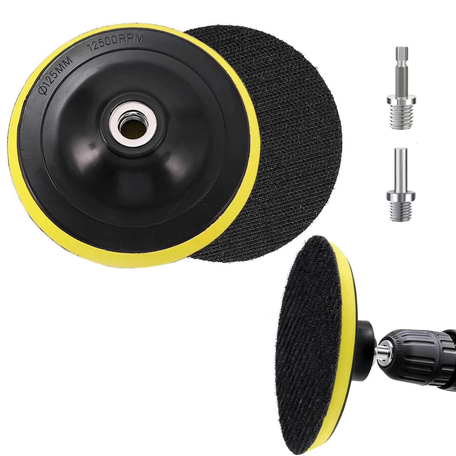 Schleifteller 125 Mm Mit Klett-Befestigung Und M14-Spanndorn – Inkl. 25 Exzenterschleifscheiben (Körnung Wählbar) – Für Bohrmaschinen & Winkelschleifer, Max. 12.500 U/min