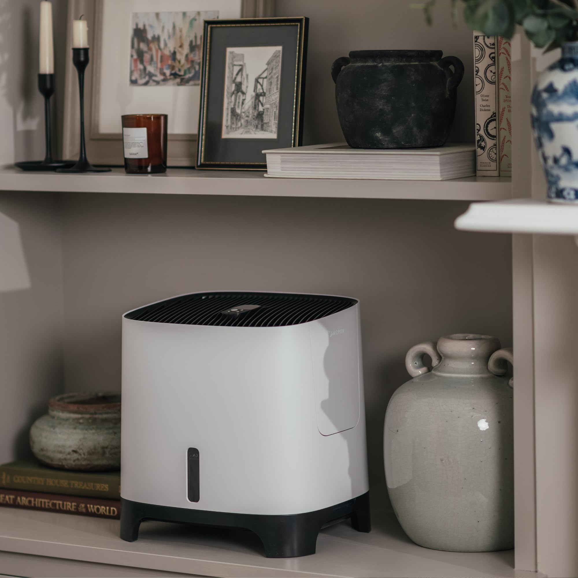 Meaco Armin - Humidificador evaporativo para habitaciones de 89 m2, depósito grande de 4,7 l, para agua blanda y dura, aire puro y perfectamente humidificado, sin residuos blancos, alto rendimiento