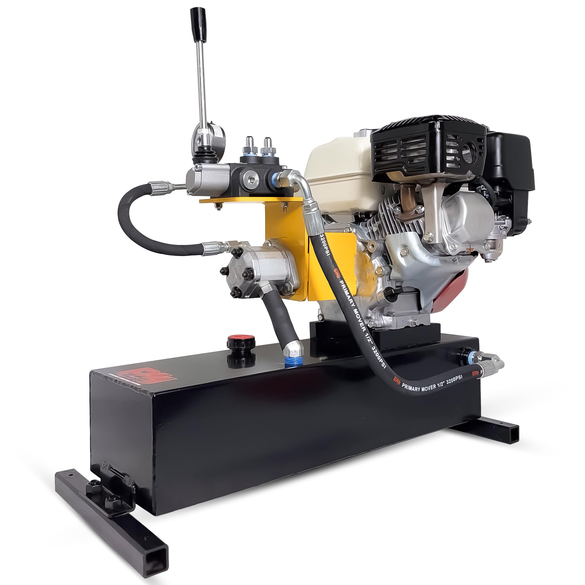 Primary Mover Gas-Powered Hydraulic Power Unit – Honda GX200, 5-Gallon Reservoir (15 Qt Usable), Double Acting, Single Valve, Pull Start – 3200 PSI Max (Pull Start, 5 Gallon Double Acting)