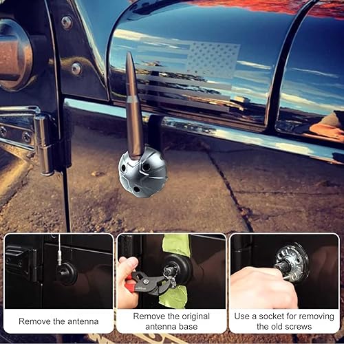 Miniatura 4 de Cubierta base de antena de aluminio para antena de radio, carcasa anodizada, base de cubierta de antena compatible con Jeep Wrangler JK JKU JL JLU