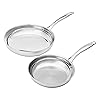 Amazon Basics 2-Piece Oven Safe, Riveted Handle Stainless Steel Induction Frying Pan Set - Silver, 8-Inch & 10-Inch