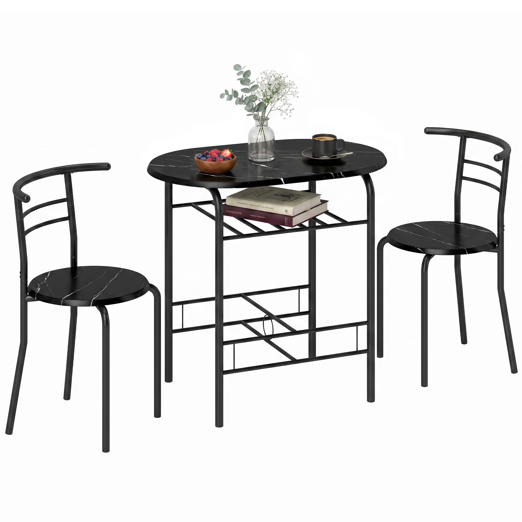 HOMCOM 3-Teilige Essgruppe für Kleine Räume Metallgestell Schwarz