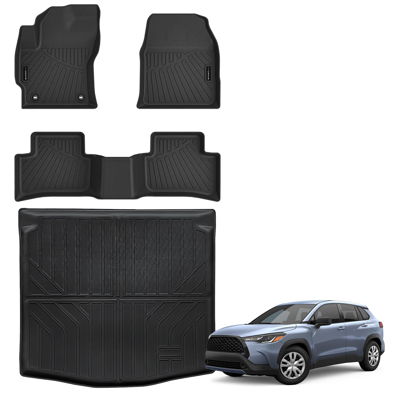Auxko All Weather Floor Mats Cargo Mat Fit for 2026 2025 2024 2023 2022 Toyota Corolla Cross AWD(Not Fit Hybrid) TPE Liners Accessories All Season Guard Odorless Anti-Slip