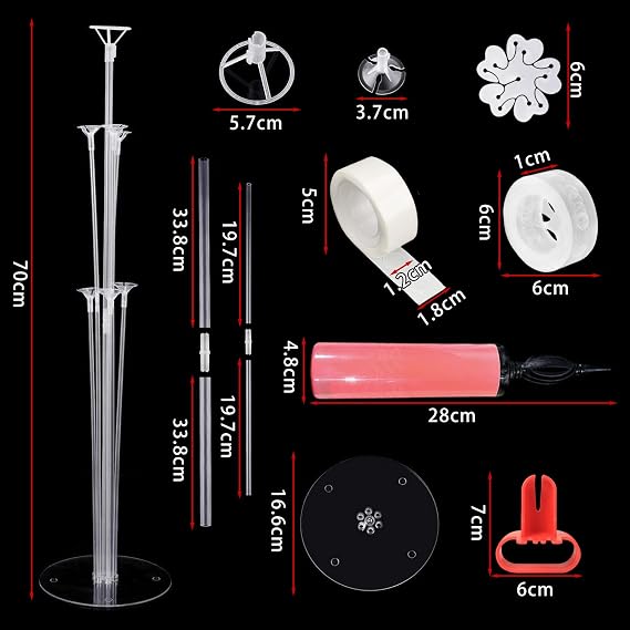 72cm Balloon Stand Kit, 12 Sets Balloon Sticks and Holders with Base