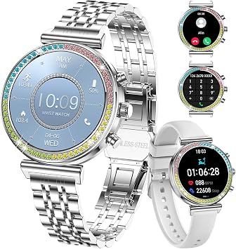 Fitness Smart Watch for Women, 1.27" HD Display, Bluetooth Calls, Waterproof Sports Womens Smartwatch, Heart Rate Monitor, Pedometer Compatible with Android & iOS Full Silver