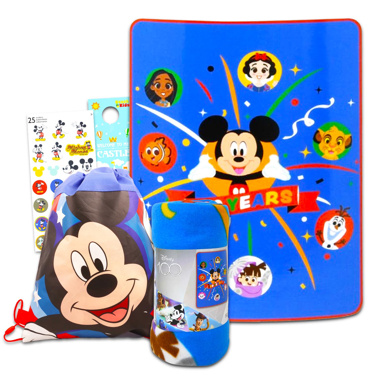 Disney Mickey Mouse Fleece Throw Blanket and Tote Bundle - Mickey Mouse Blanket, Tote, Stickers, More | Kids 45x60 Throw (Multicolor)