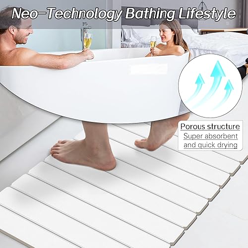 Miniatura 7 de Paquete de 2 tapetes de baño plegables de piedra, alfombra de baño de tierra de diatomeas súper absorbente, tapete de ducha antideslizante, alfombra