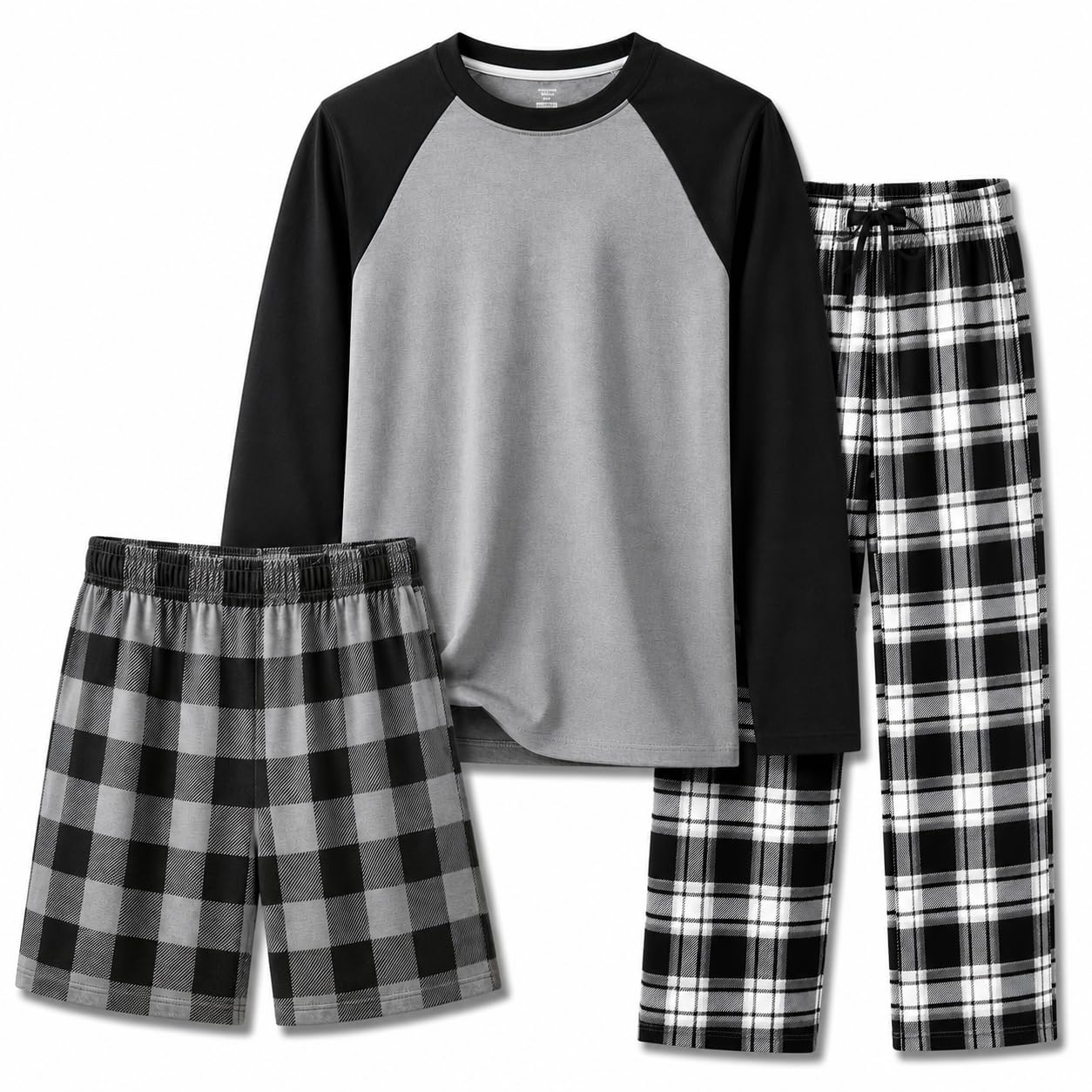 US Angels Boys Pajamas Set | 3-Piece Pant, Shirt, Shorts Sleepwear Pjs for Kids | Loose Fit, Soft, Breathable Blue Plaid