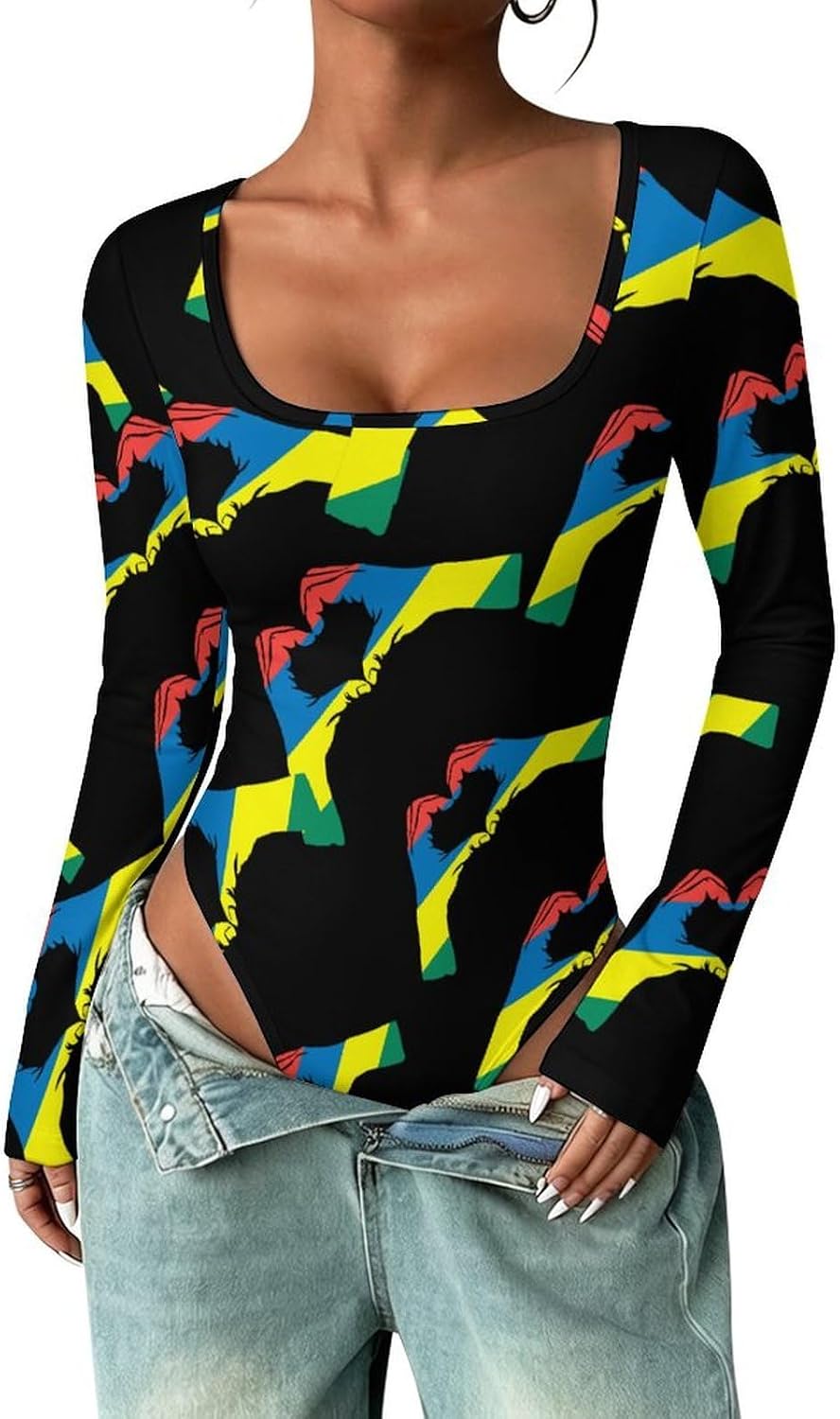 Mauritius Flag Mauritian Heart Women's Bodysuits Long Sleeve Top 5XL