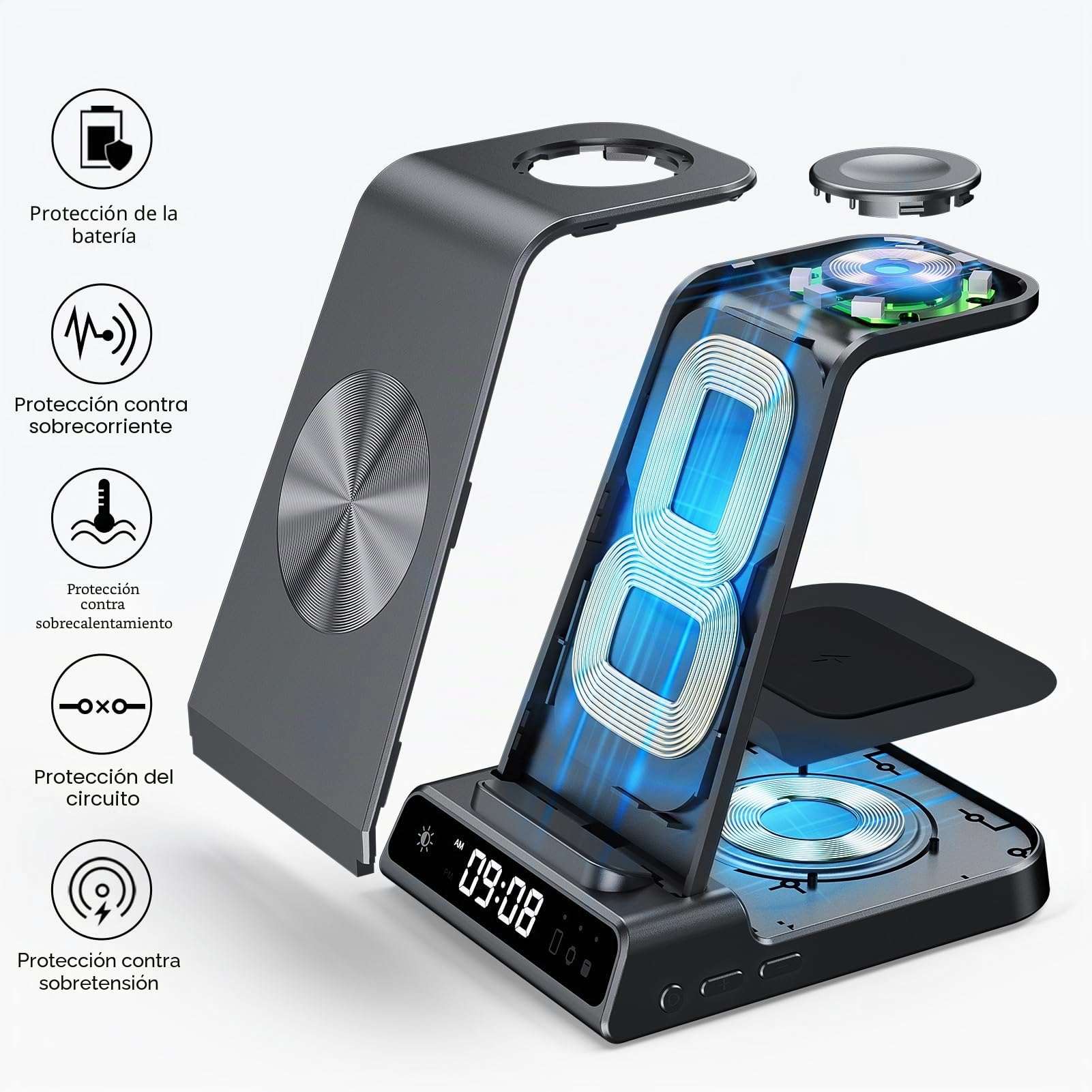 Cargador Inalámbrico para Samsung S26 Ultra, Estación de Carga Inalámbrica 3 en 1 para Galaxy S26+/S25 Ultra/S24/S23/Z Flip 7/Fold 6, Base de Carga para Galaxy Watch 8/Ultra/7/6, Buds 3 (No Adapter)