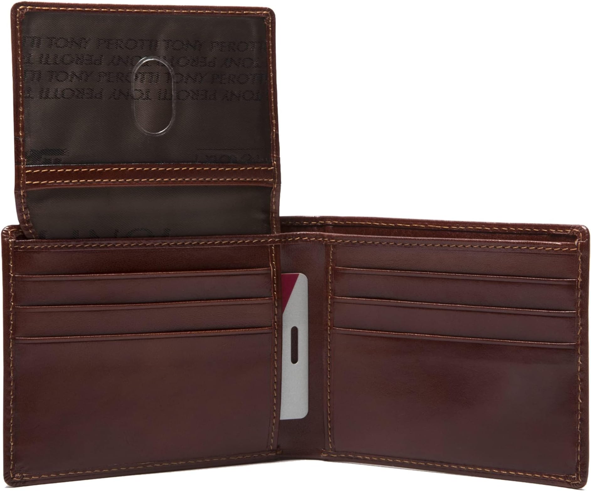 Tony Perotti Men's Italian Leather Bifold Wallet With ID Window Flap, Card Holders, Pocket Size 4.5"(w) - Eco-Friendly Vegetable-Tanned