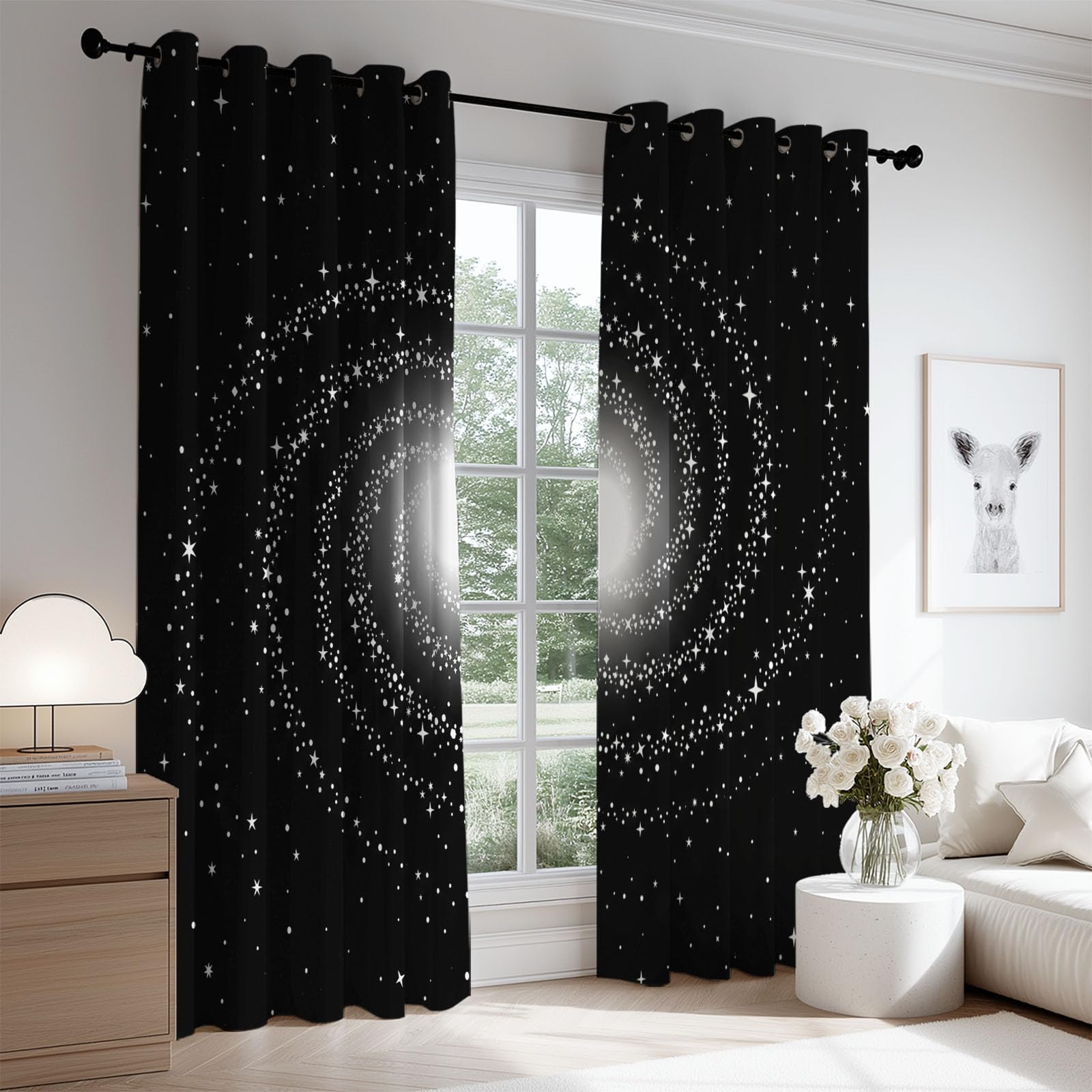 Minimalistyczne zasłony zaciemniające do sypialni, 2 panele, 117 x 140 cm, kosmos galaktyka, zasłony zaciemniające do salonu, zasłony z oczkami, izolacja termiczna, dźwiękoszczelne