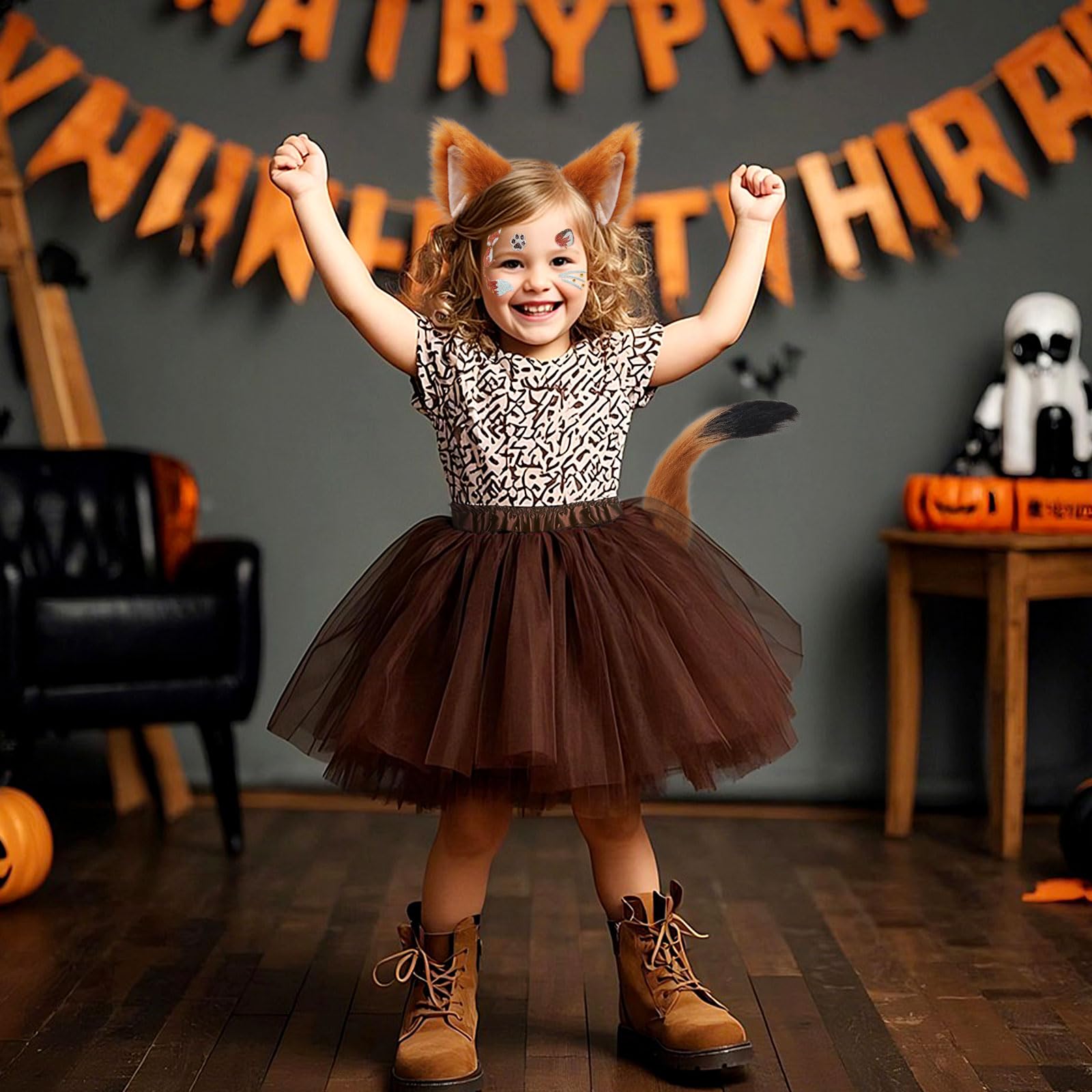 4 pezzi costume da volpe per bambini e adulti, orecchie di volpe finte, fascia per capelli, coda, tutù, gonna, tatuaggi, per travestimenti, cosplay, Halloween, festa mondiale del libro