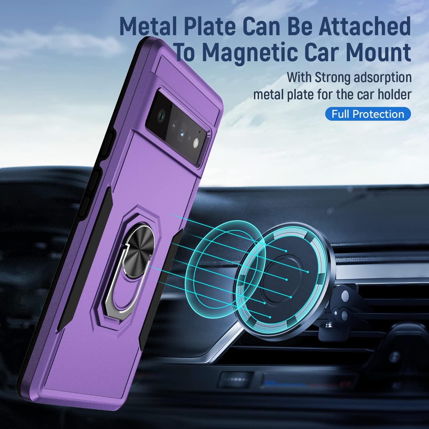 for Google Pixel 6 Pro Case with Kickstand Armor Magnetic Ring Rugged Protective Military Grade Shockproof Case for Pixel 6 Pro Phone Case (Violet)