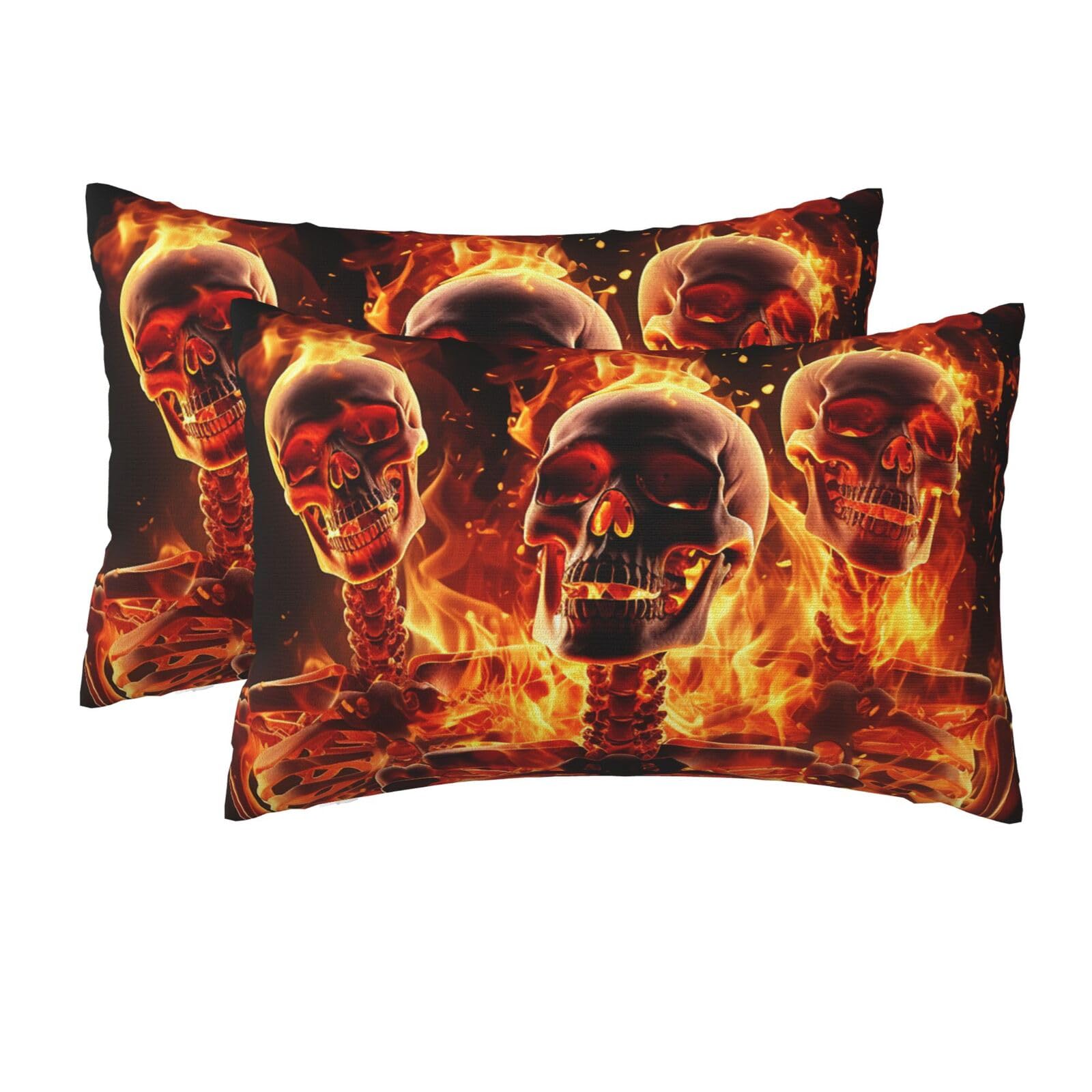 2 Pack Queen Size Pillow Cases for Hair and Skin Soft Breathable Pillow Case Covers with Hidden Zipper fire Skeletons Pillowcase 20x30 Inches Pillow Cover for Sleeping Gift