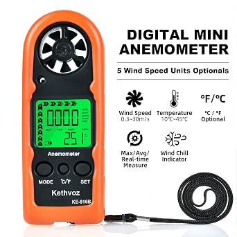 Anemometer Handheld Windometer Mini, Kethvoz Wind Speed Meter 816B