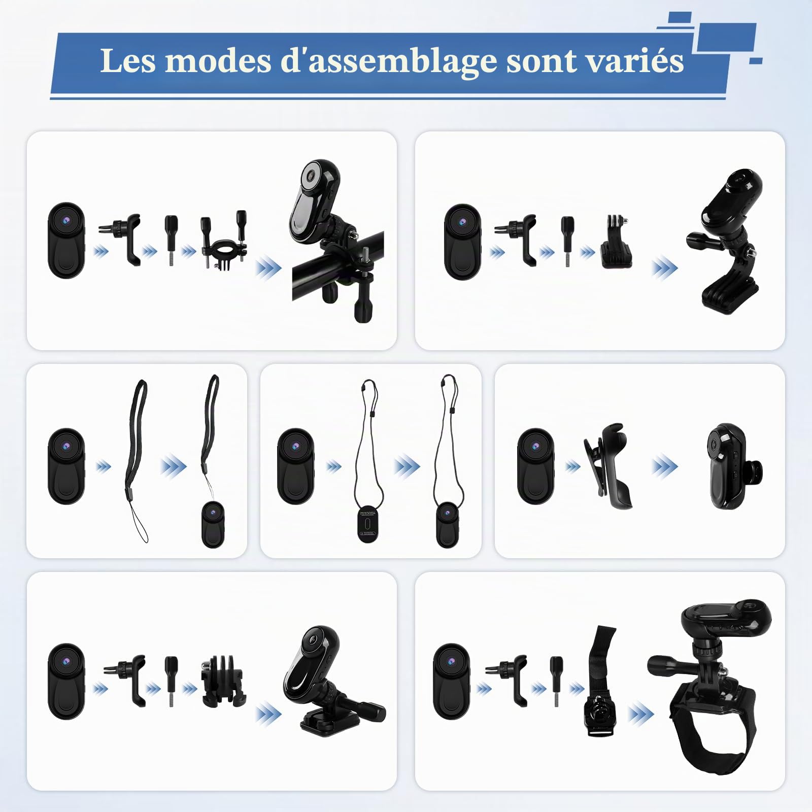 Mini caméra d'action pour le pouce 1080P HD, caméra corporelle portable pour vlogging avec grand angle de 130°/F2.0, caméra vidéo portable avec audio pour vlogging, voyages, sports