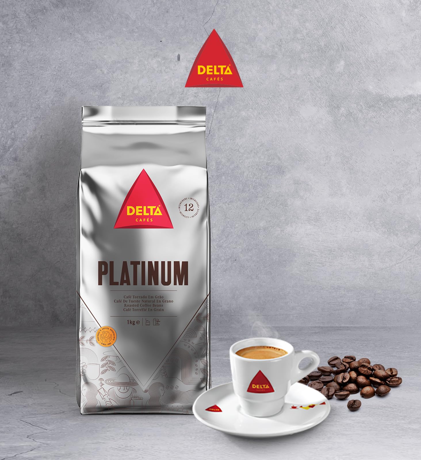 Delta Cafés Café en Grano Platinum 2x1 kg Intensidad 12 Mezcla Arábica Robusta Tueste Natural